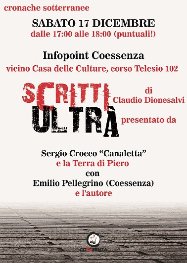 Scritti ultrà, sabato 17, H 17 alla Casa delle Culture